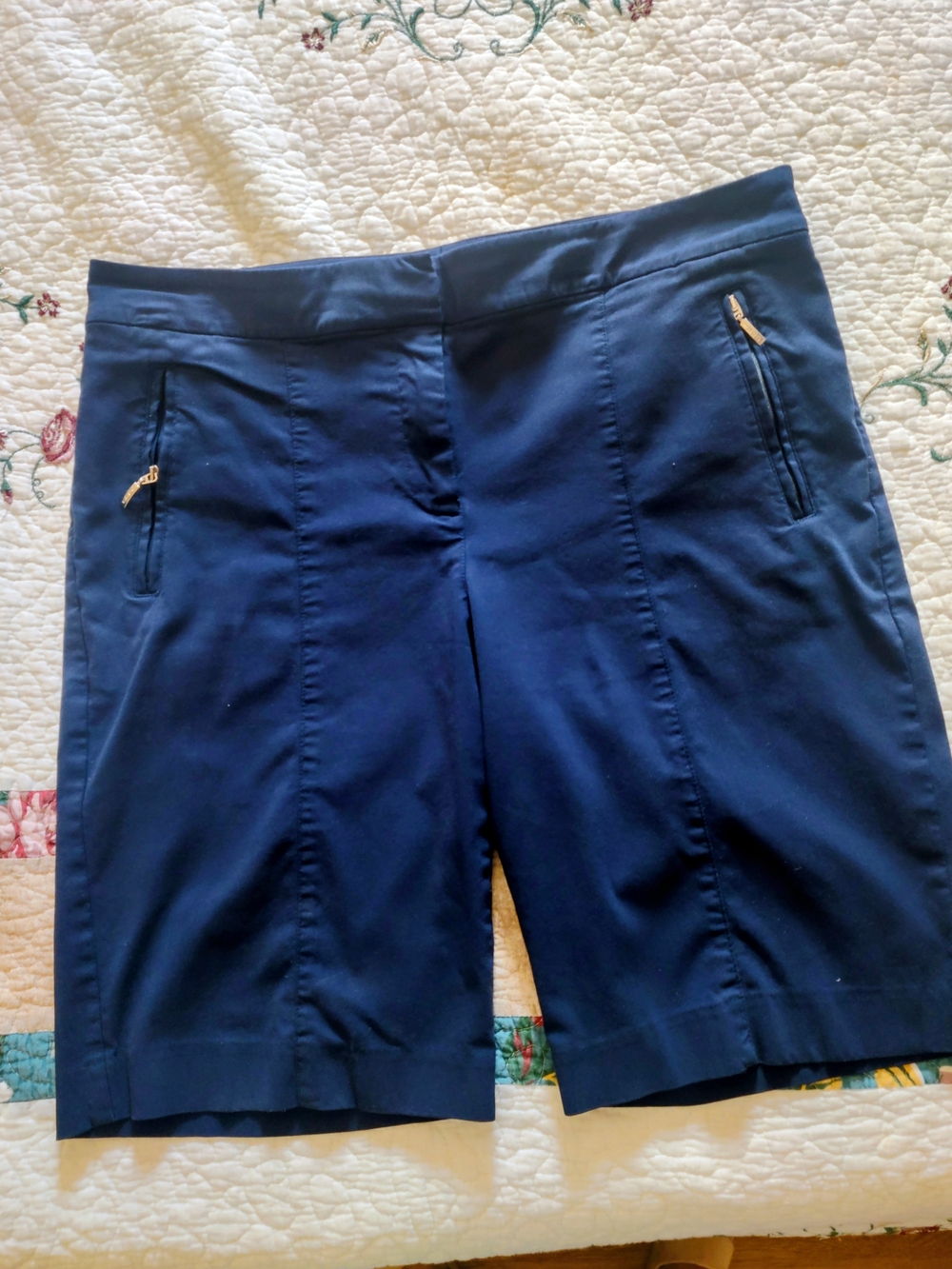 Izod Navy Golf Mid-Length Stretch Bermuda Shorts with Zipper Pockets